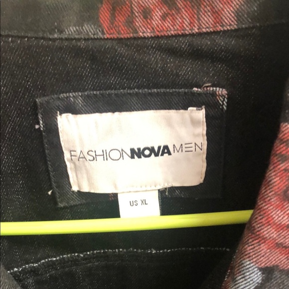 Fashion Nova Black and Red Lightweight Floral Trucker Jacket - Picture 2 of 5